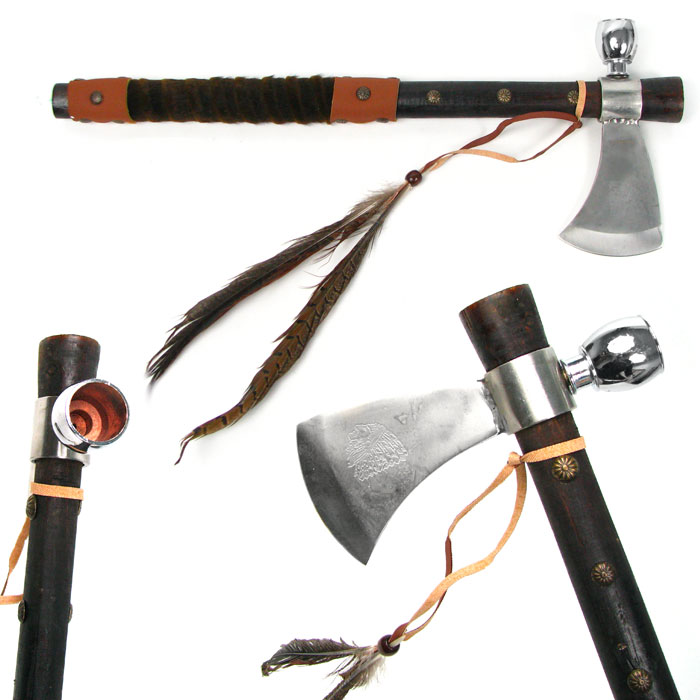 Indian Warrior Native American Tomahawk Hatchet Axe Peace Pipe Tobacco Leather 